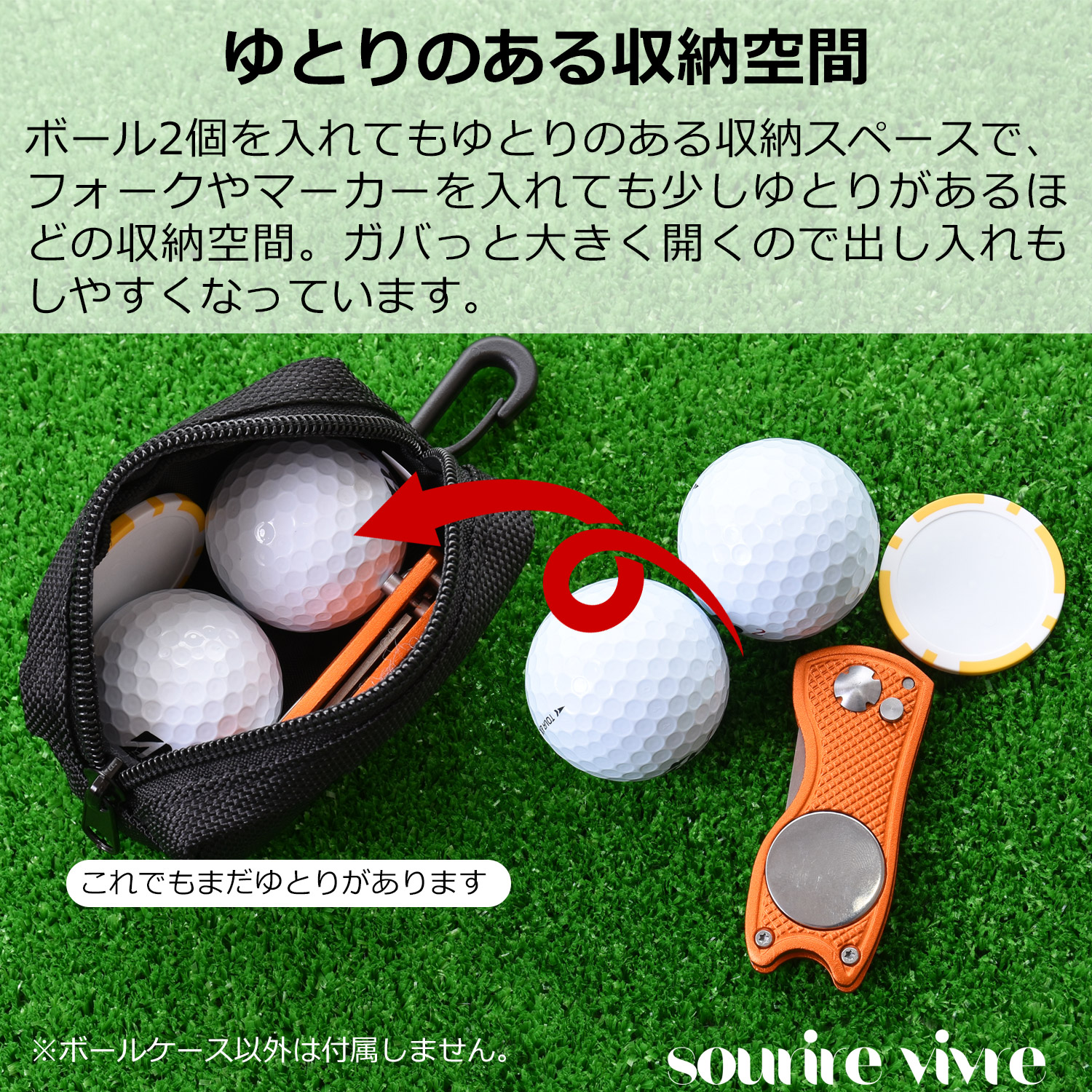 ゴルフボールケース 2個入れ用 ティ刺し付 ブラック - 画像 (3)