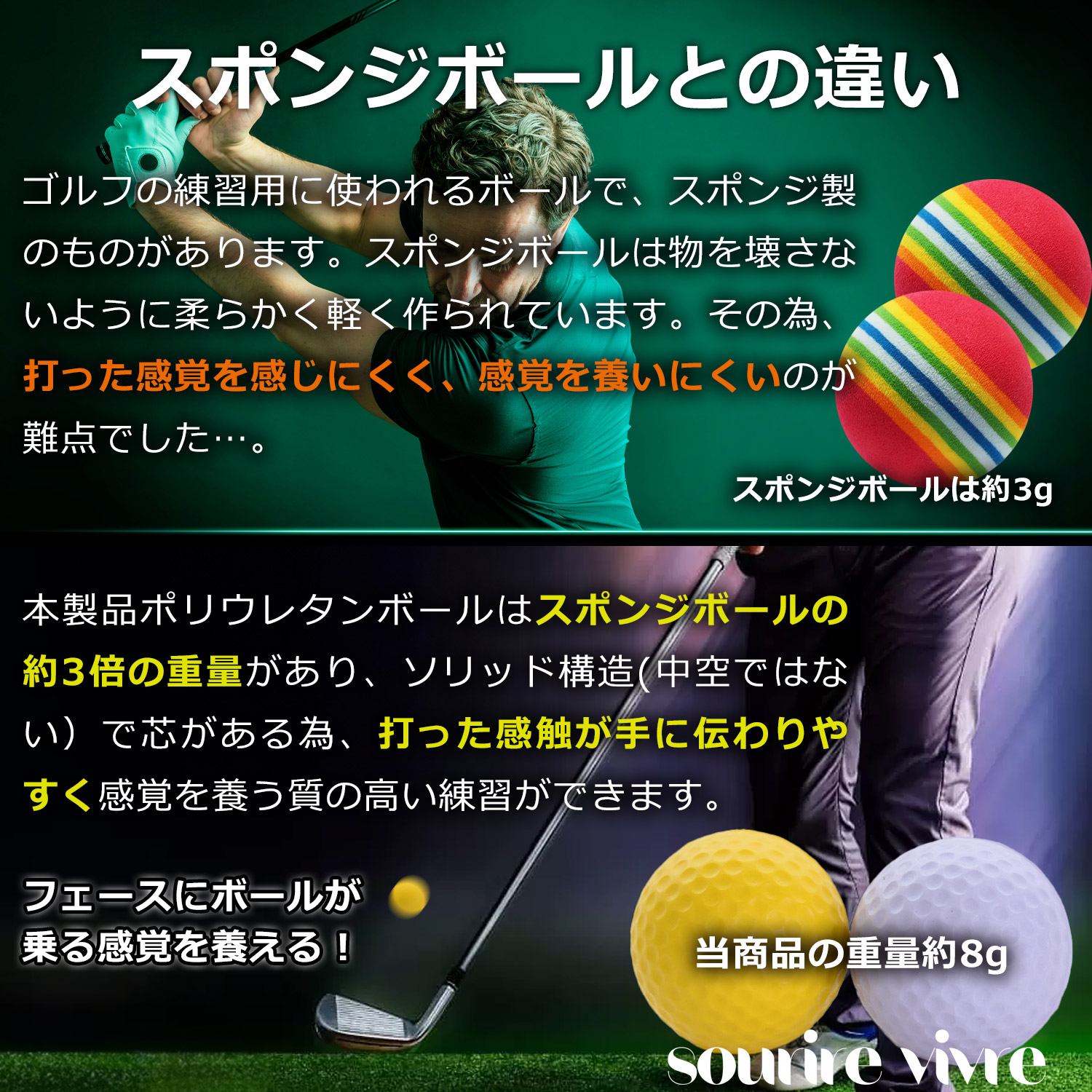 ゴルフ練習ボール スポンジよりも打感が伝わるポリウレタン10球入 (白) - 画像 (3)